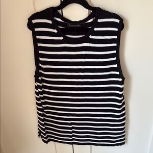Banana Republic Black and White Striped Textured Sleeveless Top